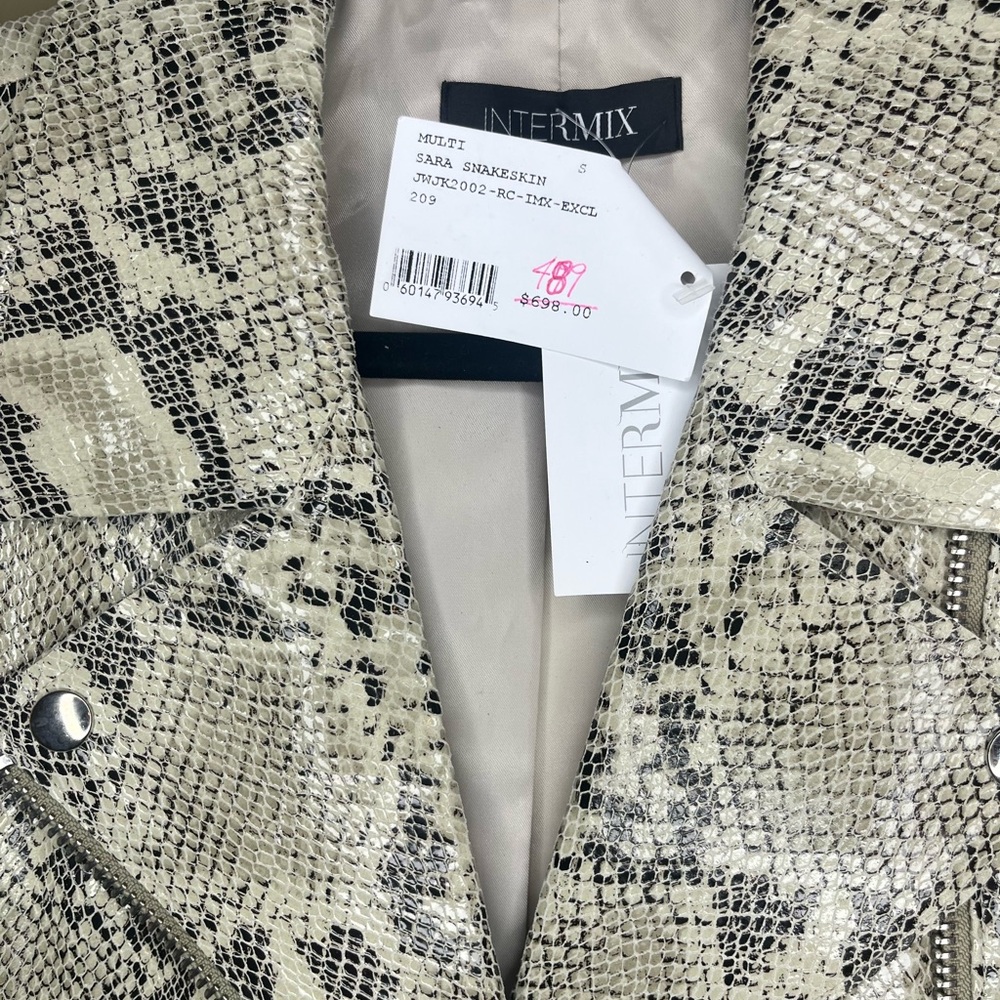 INTERMIX Snakeskin Leather Jacket in Cream and Black - Picture 3 of 8